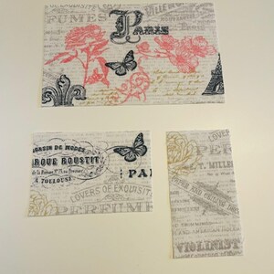 Paris Appliqué Set, French Ephemera Fabric Appliqués, Butterfly Paris Patches, Upcycled Fabric Embellishments, Sew On