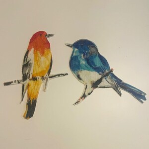 Set of 2 Colorful Bird Appliqués, Boho Sew-On Textile Art Patches