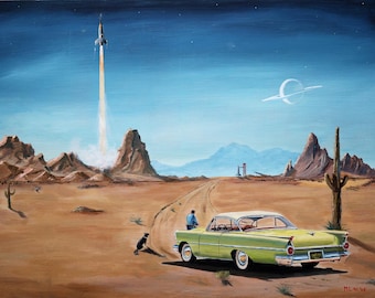 Framed 11x14 Giclee Limited Edition Print- "Watching the Launch- Luna Probe 7"