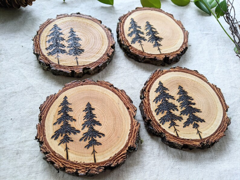 Westcoast Trees Coaster Set, Pyrography - Etsy