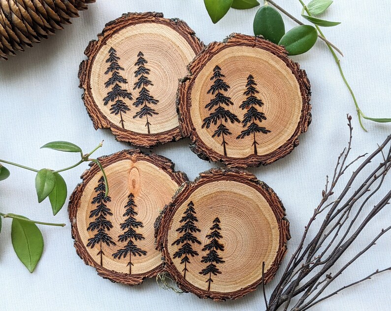 Westcoast Trees Coaster Set, Pyrography - Etsy