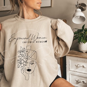 Empowered Hmong Women Sweatshirt, Crewneck Sweatshirt, UNISEX, Gift for Her, Minimalist, Line Art, Inspirational, ADULT, DTG