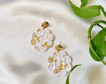 AVA| Hmong inspired handcrafted polymer clay earring, gold flakes, gold plated stud, gift for her, best friend gift, handmade earring