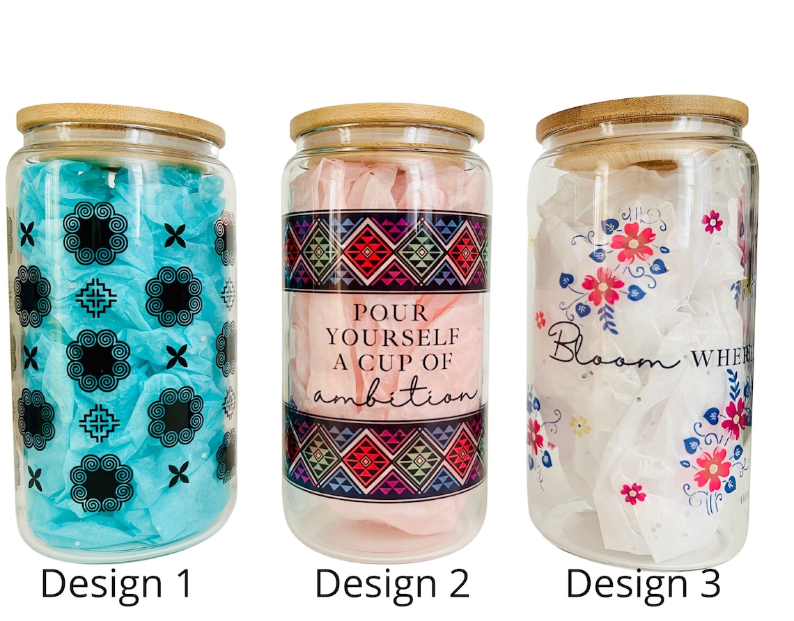 Hmong Inspired Glass Can 16 Oz Glass Can Cup Gift Ideas Etsy