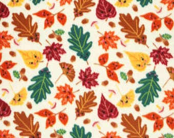 Fleece-By-the-Yard- Fall Leaves Smiling, Anti Pill Fleece By-The-Yard, 100% Polyester