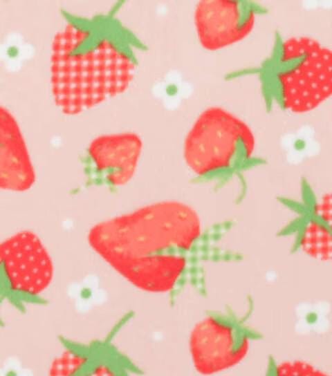 Fleece-By-the-Yard- Strawberries on Pink Gingham, Anti Pill Fleece By-The-Yard, 100% Polyester
