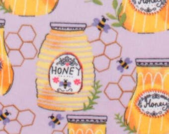 Fleece- 2 Yards- Honey Jars w/ Bees,-Anti Pill Fleece By-The-Yard, 100% Polyester