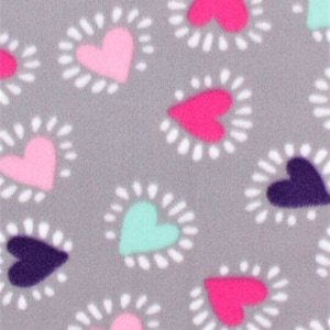 Fleece-By the Yard-Heart on Grey, 100% Polyester Blizzard Fleece