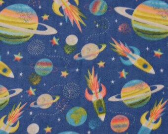 Fleece-By-The-Yard- Spaceships & Planets, Anti Pill Fleece , 100% Polyester
