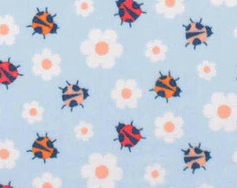 Fleece-Remnant-58&quot; x 72&quot;-Ladybugs on Blue,-Anti Pill Fleece By-The-Yard