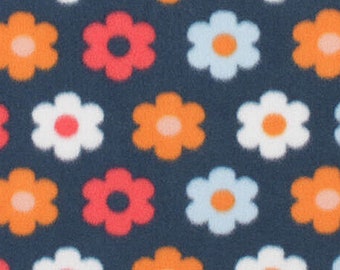 Fleece- Daisies on Navy, 25x55 Remnant- 100% Polyester Fleece