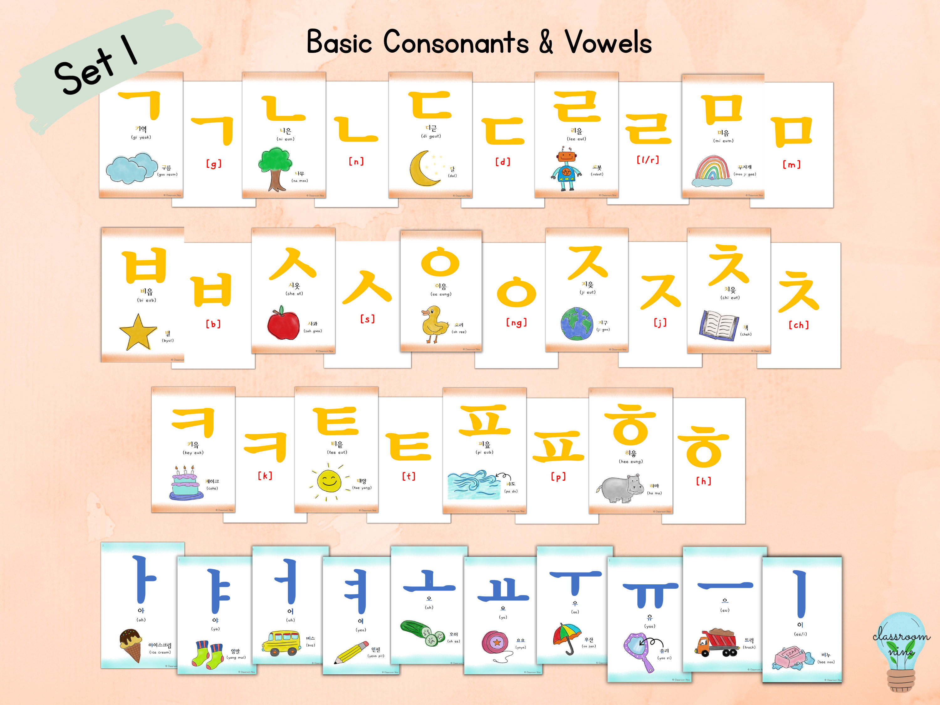 Printable Korean Hangul Alphabet Flashcards Hangeul, 51 OFF