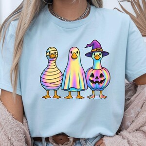 Holographic Halloween Goose Shirt: Spooky Costume Trio Sweatshirt