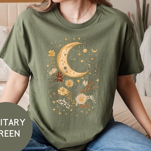Celestial Moon & Flowers Graphic Tee: Witchy Night Sky Sweatshirt