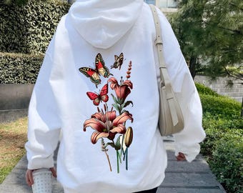 Botanical Hoodie: Christian Floral and Butterfly Design