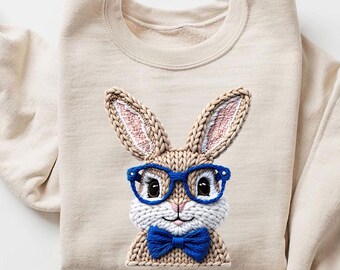 Easter Bunny Knitted Look Sweatshirt Nerd Rabbit Graphic Spring Shirt