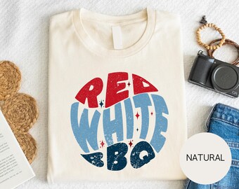 Red White BBQ Shirt: Retro 4th of July Patriotic Cookout Tee