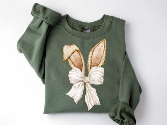 Coquette Bunny Tee, Bow and Ears Design, Pastel Spring Sweatshirt