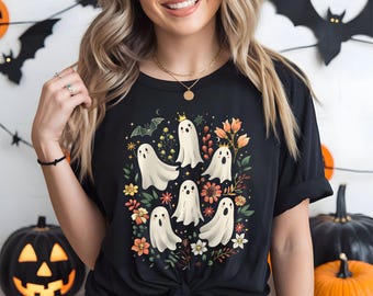 Cute Ghost Halloween Shirt: Floral Pastel Spooky Tee