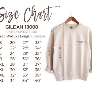a white sweatshirt with measurements for a size chart
