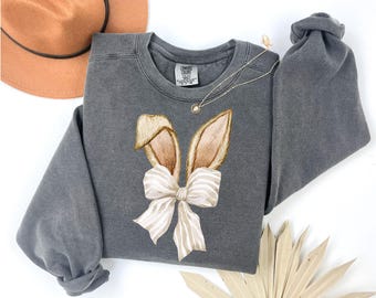 Comfort Colors® Bunny Ears Sweatshirt: Coquette Easter Rabbit Tee