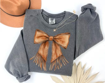 Comfort Colors® Cowgirl Sweatshirt: Country Style with Brown Bow