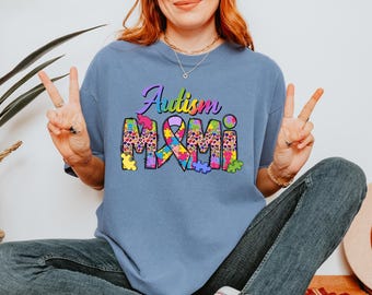 Comfort Colors® Autism Awareness Mimi Shirt: Puzzle Butterfly Grandma Tee