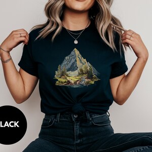 Mountain Landscape Shirt Scenic Nature Graphic Tee Hiking Outdoor Adventure T-Shirt Forest Lake Camping Art Top for Nature Lovers Sweatshirt