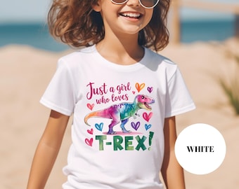 Girl's T-Rex Shirt, Cute Dinosaur Graphic Tee