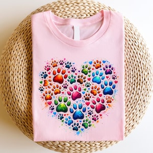 Colorful Paw Print Heart T-shirt - Dog Mom Gift