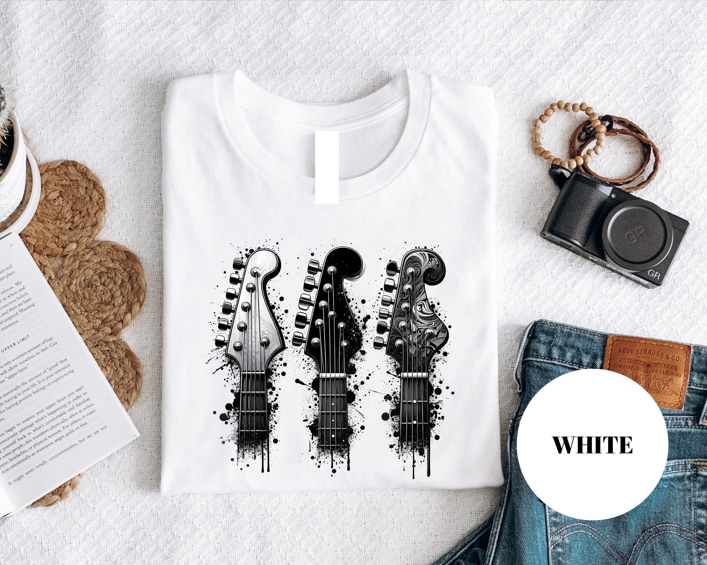 Guitar Headstock Shirt Cool Musician Tee Rock Band Graphic Sweatshirt Bold Music Lover Gift Artistic Guitar Shirt for Men and Women