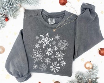Comfort Colors® Snowflake Sweatshirt: Vintage Winter Christmas Tee