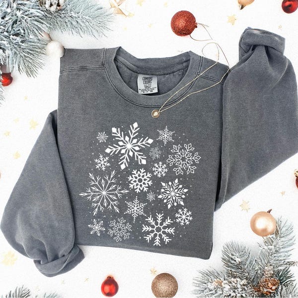 Comfort Colors® Snowflake Sweatshirt: Vintage Winter Christmas Tee