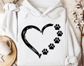 Dog Paw Heart Hoodie Pet Lover Graphic Cozy Pullover Casual Animal Inspired Wear