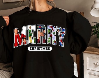 Merry Christmas Movie Sweatshirt: 90s Holiday Characters - Cozy Pullover