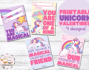 Unicorn Printable Valentines for Kids - Instant Download - Classroom Valentines