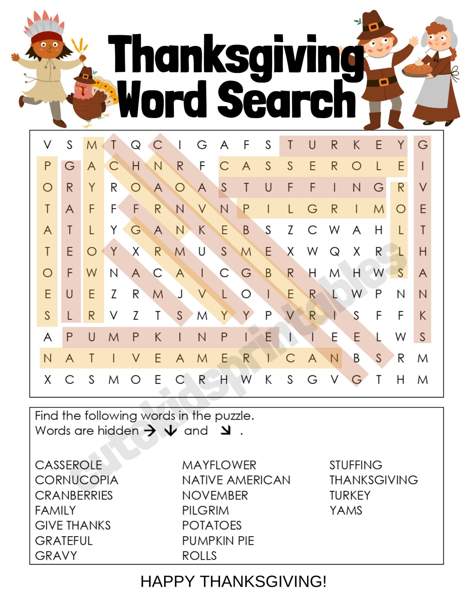 Thanksgiving Word Search Printable PDF for Home, Homeschool, or ...