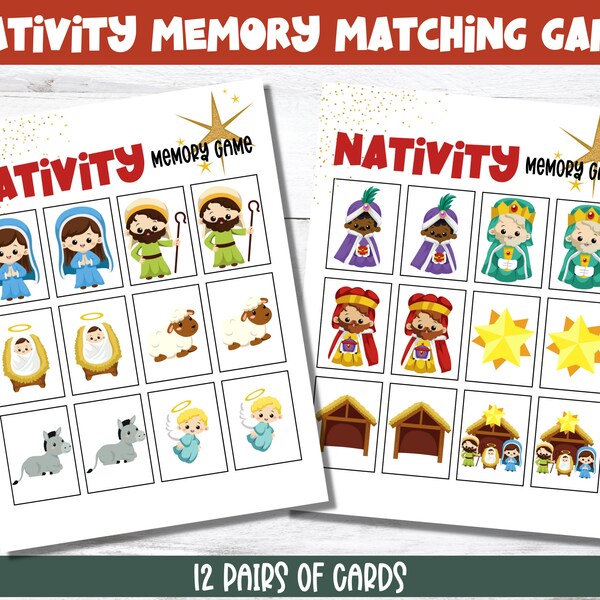 Nativity Themed Christmas Matching Game, Christmas Memory Game, Printable Game for Kids, Toddler Activity