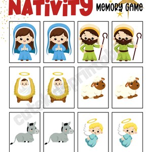 Nativity Themed Christmas Matching Game, Christmas Memory Game, Printable Game for Kids, Toddler Activity image 3