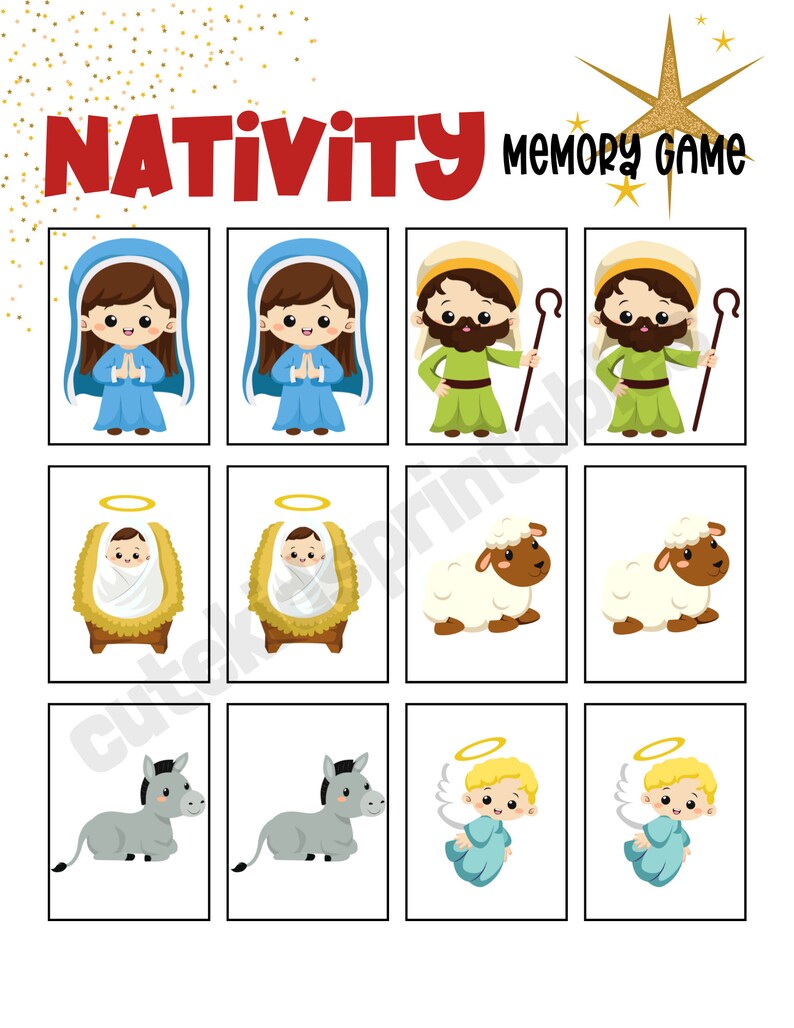 Nativity Themed Christmas Matching Game, Christmas Memory Game, Printable Game for Kids, Toddler Activity image 3