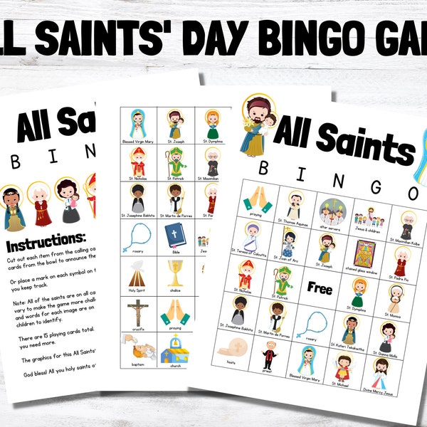 All Saints Day Bingo Game PDF Party Printable