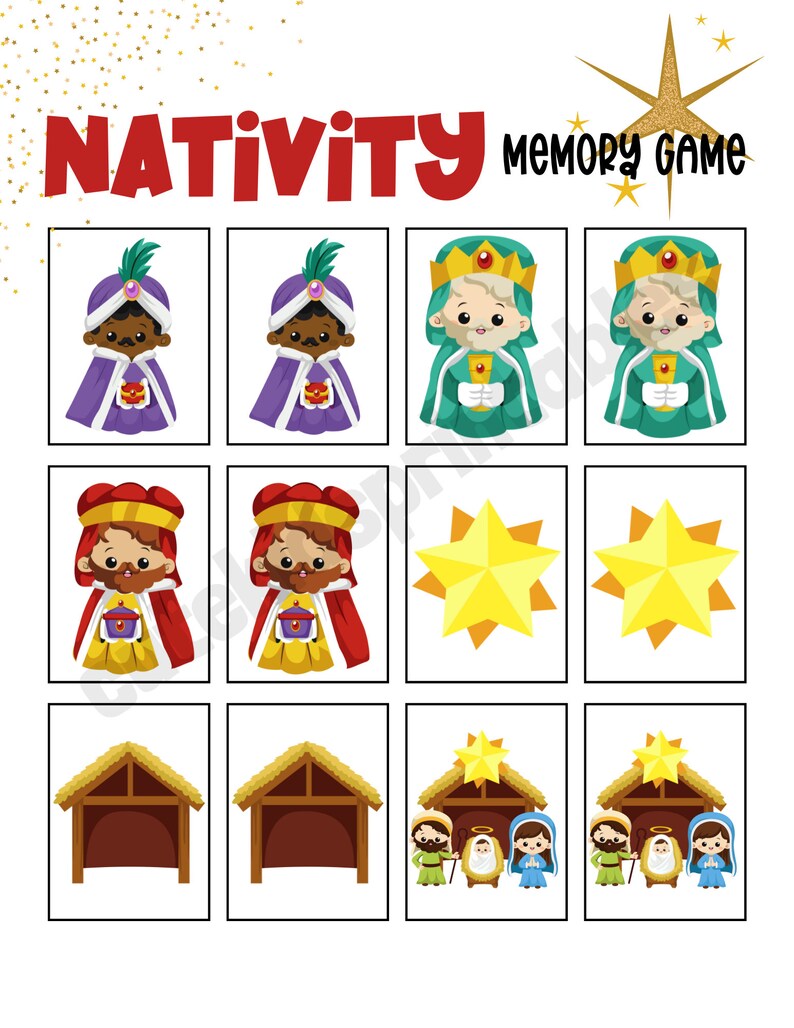 Nativity Themed Christmas Matching Game, Christmas Memory Game, Printable Game for Kids, Toddler Activity image 2