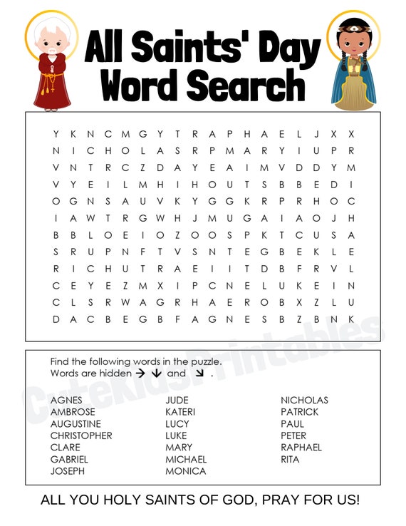 All saints' day word search printable pdf - etsy