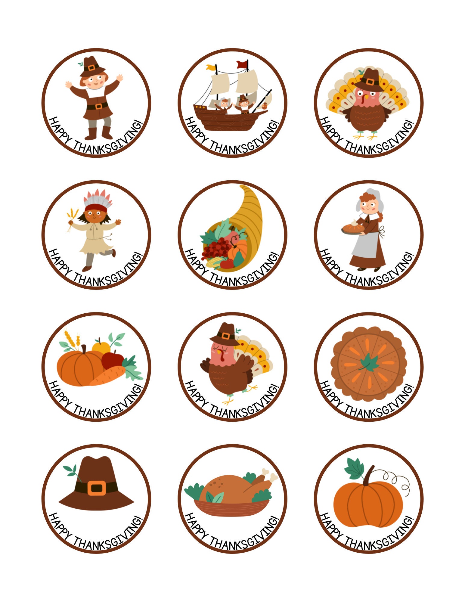 druckbare thanksgiving cupcake toppers pdf für partys, schule