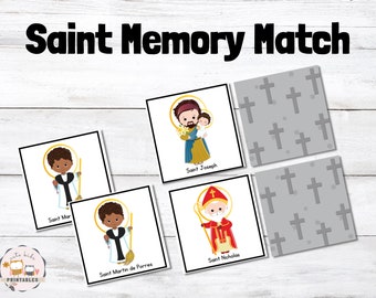 Saints Memory Match Game for Toddlers and Preschoolers - All Saints Day Catholic Printable PDF