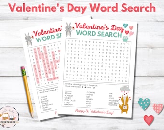 Valentine's Day Word Search Printable - Digital Download - PDF - Elementary Grades 2-4 - Puzzle Activity - Homeschool - Classroom