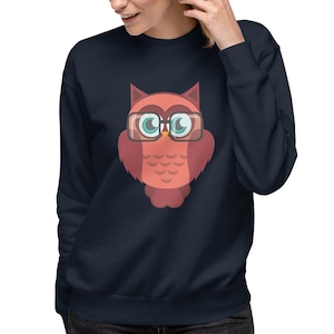Entzückende Eule mit Brille Unisex Premium Sweatshirt | Wortspiel Shirt