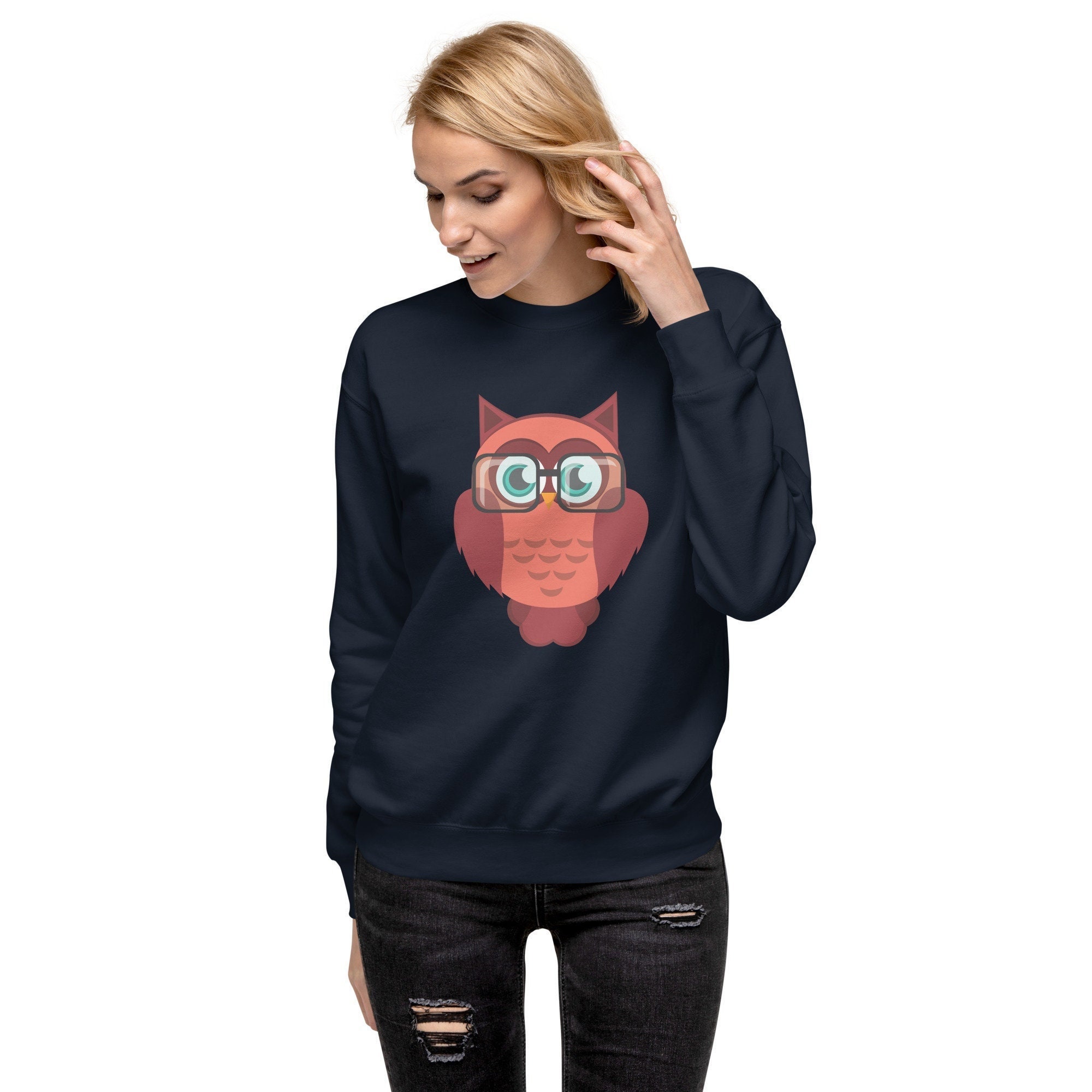 Adorable Owl Wearing Glasses Unisex Premium Sweatshirt  | Pun Shirt