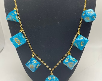 Blue and gold dice necklace