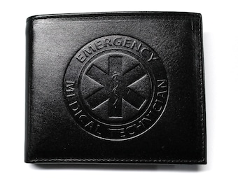 EMT Emergency Medical Tech Billfold Wallet Black Leather Embossed